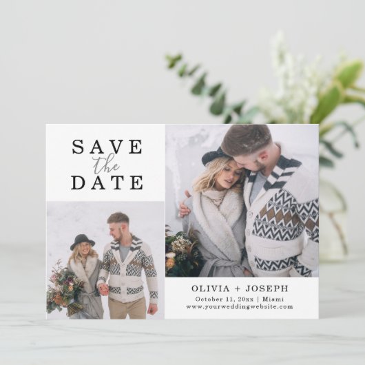 Fijn | Twee foto's die de datum opslaan Save The Date (Staand voorkant)