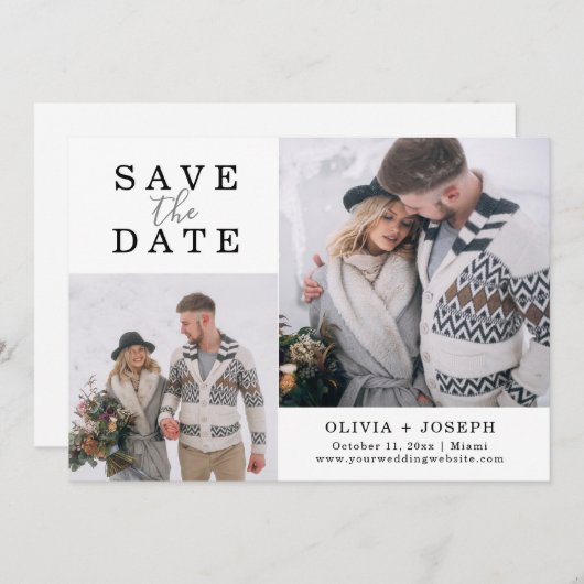 Fijn | Twee foto's die de datum opslaan Save The Date (Voorkant / Achterkant)