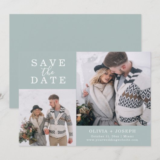 Fijn | Twee foto's die de datum opslaan Save The Date (Voorkant / Achterkant)