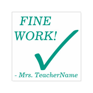 "FIJN WERK!" + Naam aangepaste instructeur Zelfinktende Stempel