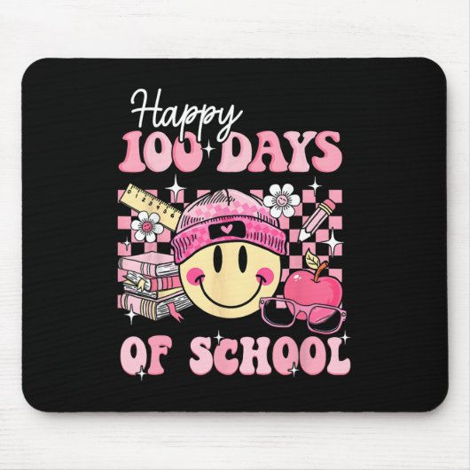 Fijne 100 dagen schoolleraar Kinder Retro Groovy Muismat (Voorkant)