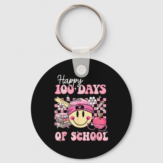 Fijne 100 dagen schoolleraar Kinder Retro Groovy Sleutelhanger (Voorkant)