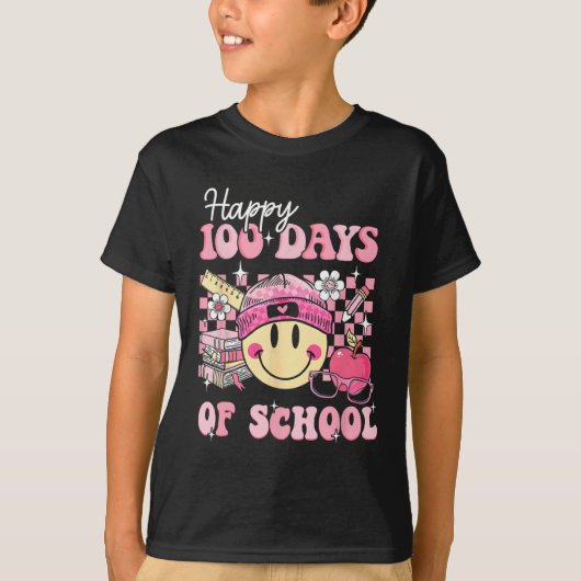 Fijne 100 dagen schoolleraar Kinder Retro Groovy T-shirt (Voorkant)