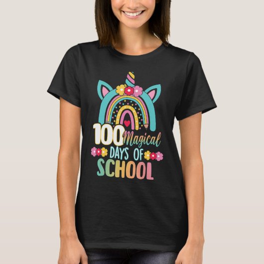 Fijne 100e dag van de schoolregenboogunjorn 100 Ma T-shirt (Voorkant)
