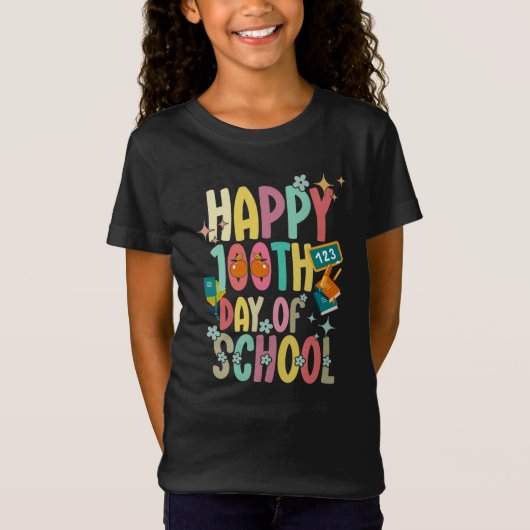 Fijne 100e dag van de schoolretro Groovy T-shirt (Voorkant)