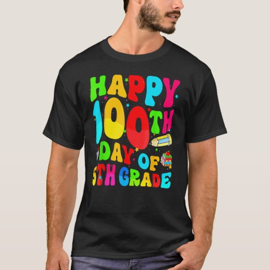 Fijne 100e dag van schoolretro Groovy 100 dagen 5  T-shirt (Voorkant)