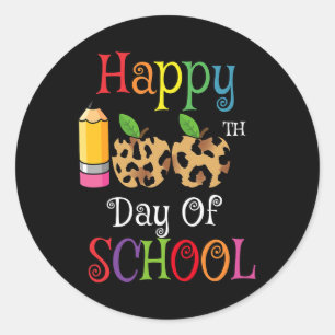 Fijne 100ste dag schoolluipaard print lerarenstraa ronde sticker