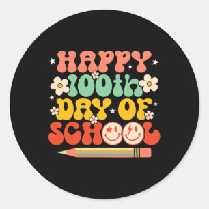 Fijne 100ste dag van de schoolleraar Kinder Retro Ronde Sticker