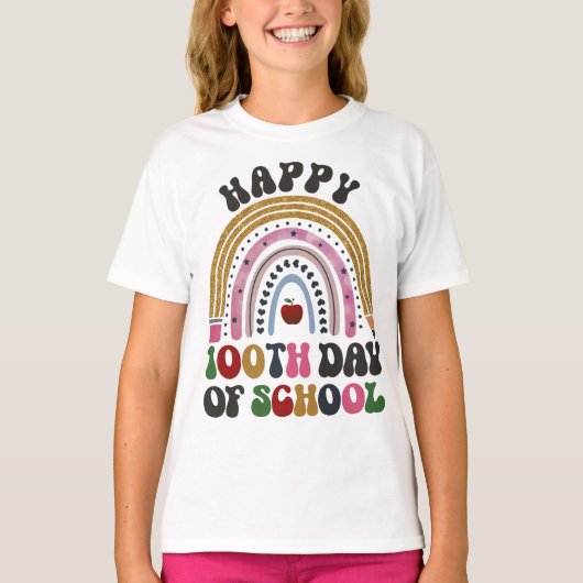 Fijne 100ste dagen van de Rainbow Groovy Retro T-shirt (Voorkant)