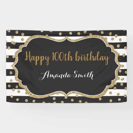 Fijne 100ste verjaardag banner. Gold Glitter Confe Spandoek (Horizontaal)