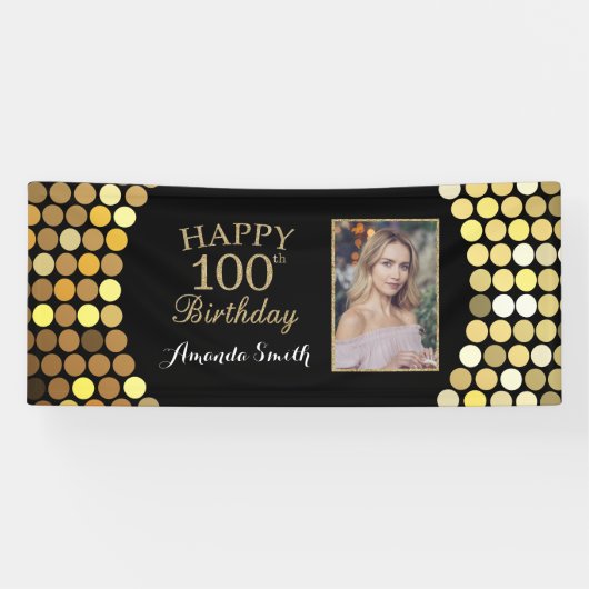 Fijne 100ste verjaardag banner. Gold Glitter-foto Spandoek (Horizontaal)
