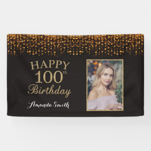 Fijne 100ste verjaardag banner. Gold Glitter-foto Spandoek
