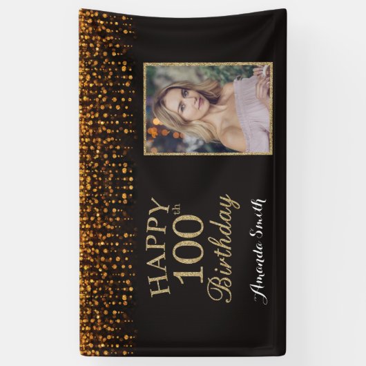 Fijne 100ste verjaardag banner. Gold Glitter-foto Spandoek (Verticaal)