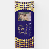 Fijne 100ste verjaardag banner. Navy Blue Gold Pho Spandoek (Verticaal)