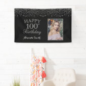Fijne 100ste verjaardag banner. Silver Glitter-fot Spandoek (Insitu)