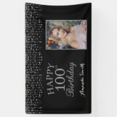 Fijne 100ste verjaardag banner. Silver Glitter-fot Spandoek (Verticaal)