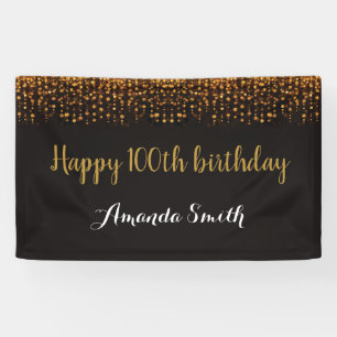 Fijne 100ste verjaardag Banner. Zwartgoudglitter Spandoek