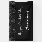 Fijne 13de verjaardag Banner. Black Silver Glitter Spandoek (Verticaal)