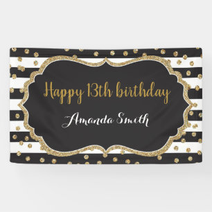 Fijne 13de verjaardag Banner. Gold Glitter Confett Spandoek