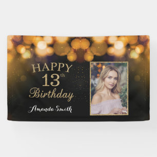 Fijne 13de verjaardag Banner. Gold Glitter-foto Spandoek