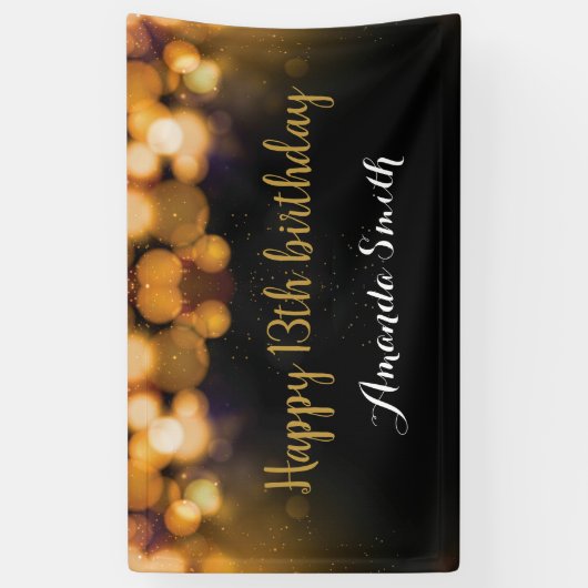Fijne 13de verjaardag Banner. Zwart en goudglitter Spandoek (Verticaal)