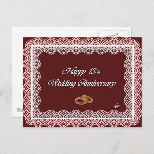 Fijne 13de. Weddenschap Jubileum Lace Briefkaart (Voorkant / Achterkant)