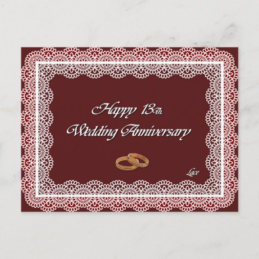 Fijne 13de. Weddenschap Jubileum Lace Briefkaart (Voorkant)