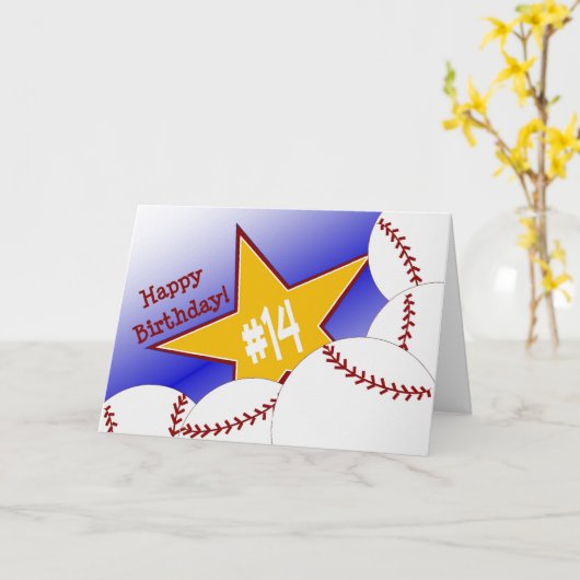 Fijne 14e verjaardag! honkbalfan kaart (Gele Bloem)