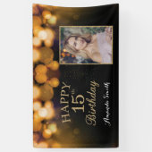 Fijne 15de verjaardag Banner. Gold Glitter-foto Spandoek (Verticaal)