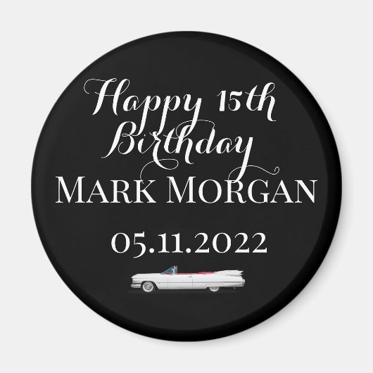 Fijne 15de verjaardag van het feestje voor zwart-w magneet (Voorkant)