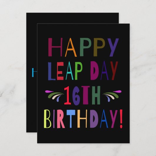 Fijne 16de verjaardag op Leap Day | 29 februari Feestdagenkaart (Voorkant / Achterkant)