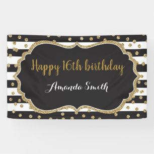 Fijne 16e verjaardag banner. Gold Glitter Confetti Spandoek