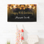 Fijne 16e verjaardag banner. Zwart en goudglitter Spandoek (Insitu)