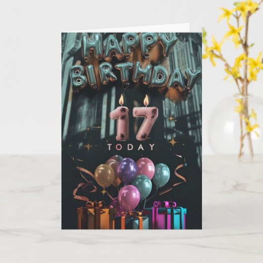 Fijne 17e verjaardag Kaart (Gele Bloem)