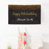 Fijne 18de verjaardag Banner. Zwart-gouden glitter Spandoek (Insitu)