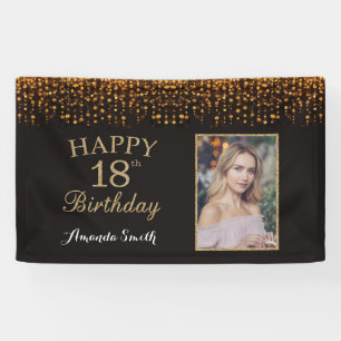Fijne 18e verjaardag banner. Gold Glitter-foto Spandoek