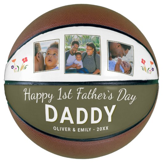 Fijne 1e Vaderdag Papa Herinnering 3 Foto Basketbal (Voorkant)