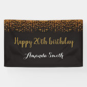 Fijne 20ste verjaardag banner. Zwart en goudglitte Spandoek (Horizontaal)
