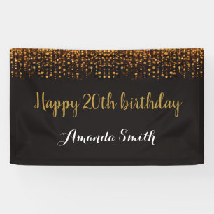 Fijne 20ste verjaardag Banner. Zwart-gouden glitte Spandoek
