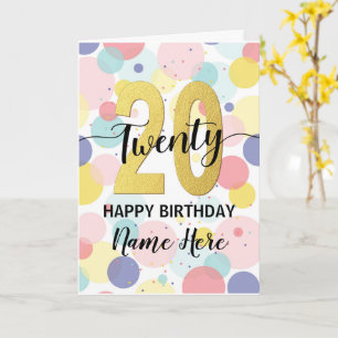 Fijne 20ste verjaardag Pastel Rainbow en Gold Girl Kaart