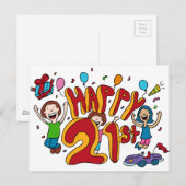 Fijne 21e verjaardag Cartoon Briefkaart (Voorkant / Achterkant)