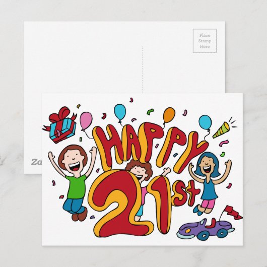 Fijne 21e verjaardag Cartoon Briefkaart (Voorkant / Achterkant)