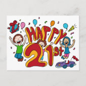 Fijne 21e verjaardag Cartoon Briefkaart (Voorkant)