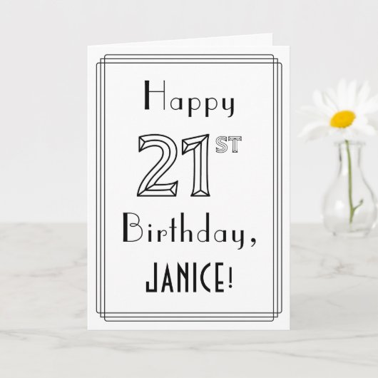 Fijne 21ste verjaardag, Art Deco Style met aangepa Kaart (Kleine Plant)