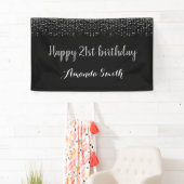 Fijne 21ste verjaardag banner. Black Silver Glitte Spandoek (Insitu)