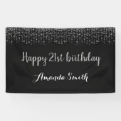 Fijne 21ste verjaardag banner. Black Silver Glitte Spandoek (Horizontaal)