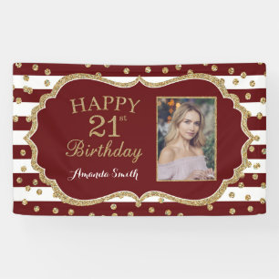 Fijne 21ste verjaardag Banner Burgundy en Gold Pho