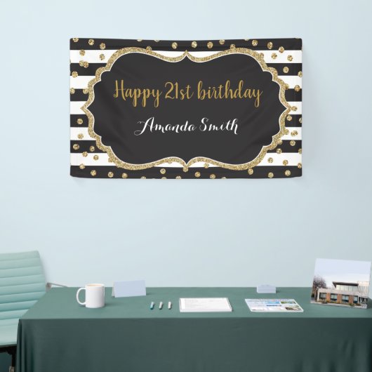 Fijne 21ste verjaardag banner. Gold Glitter Confet Spandoek (Beurs)