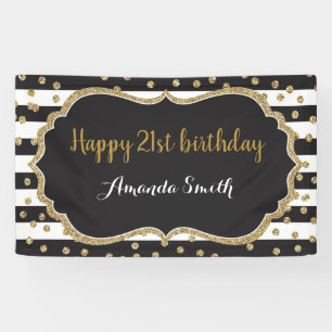 Fijne 21ste verjaardag banner. Gold Glitter Confet Spandoek