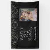 Fijne 21ste verjaardag banner. Silver Glitter-foto Spandoek (Verticaal)